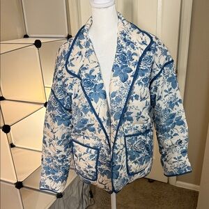 Sunday Blue and White Floral Quilted Warm Jacket